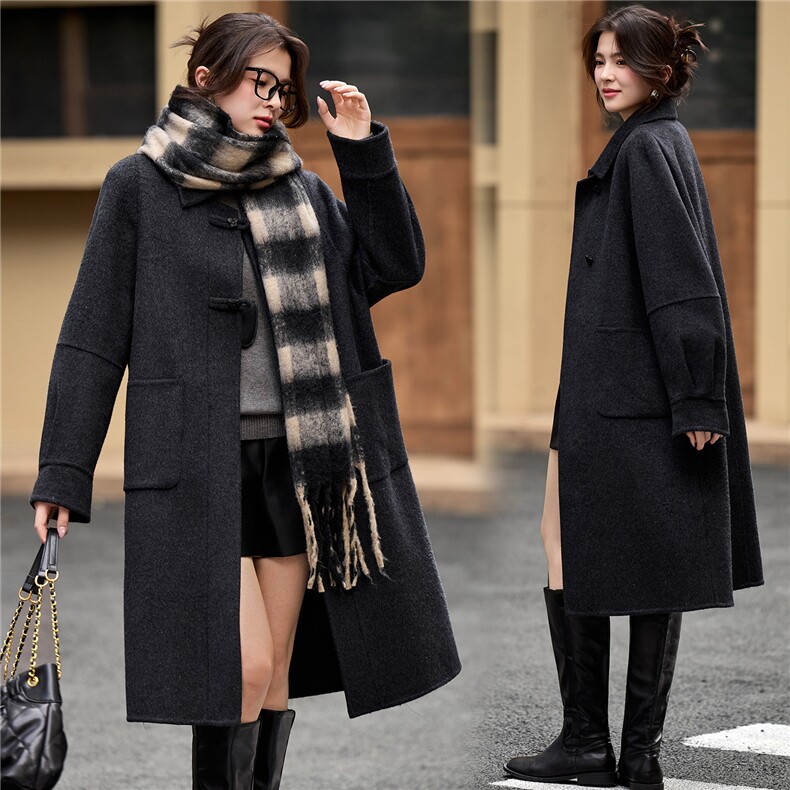 2025年冬季中长款高端羊毛呢子大衣双面羊绒毛呢外套，女装双面呢大衣，简韵佳