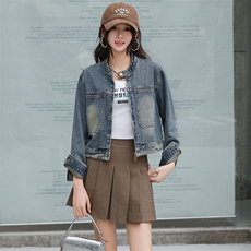 高级感气质牛仔短外套女春秋新款小个子宽松百搭复古长袖夹克上衣，女装牛仔外套，江南女神