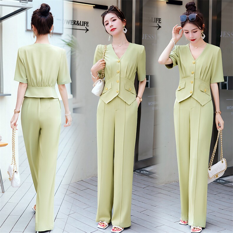 短袖西装阔腿裤两件套女2025夏新款洋气减龄气质干练职业西服套装，女装套装/套裙，米雪儿
