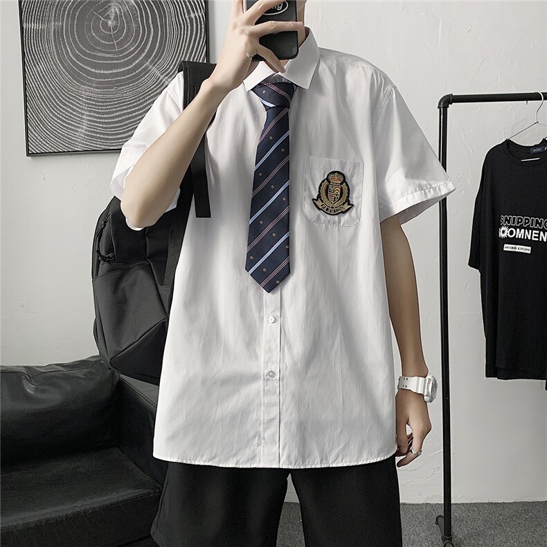 现货DK制服男JK短袖衬衫徽章情侣装衬衣领带元学生班服,男装T恤,电商A426-1(原A430-1)