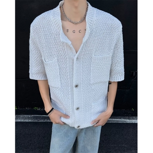文艺青春流行潮ins潮流衬衫新款百搭标准夏季男时尚五分袖图片