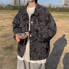 美式腰果花牛仔夹克男春秋潮宽松男装痞帅高级感外套HH364P60，男装工装外套，星座1013-5