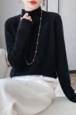 2024秋季新款坑条半高领长袖短款套头羊毛衫休闲百搭，女装羊毛衫，美轩羊绒