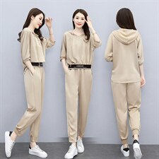雪纺醋酸透气休闲女洋气短袖时尚气质夏束脚宽松裤运动潮图片