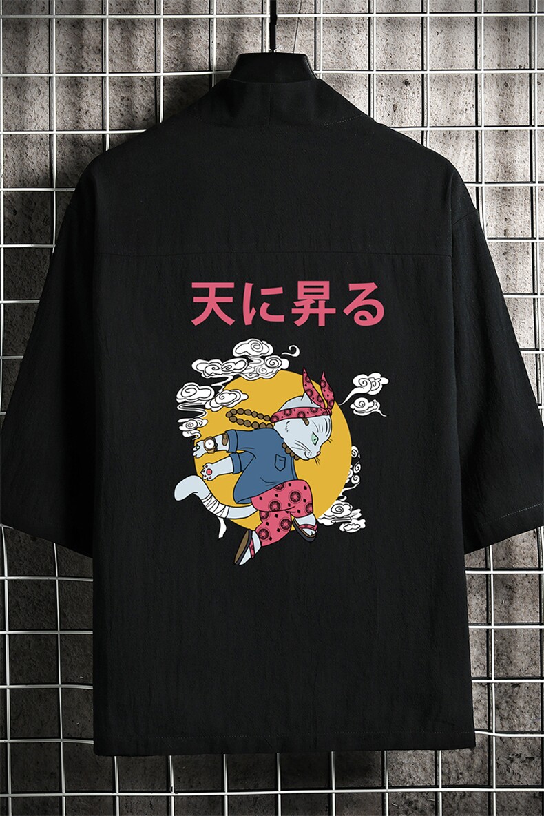 HF59012-P40风汉服男开衫外套七分袖道袍网格挂拍,男装民族服装,电商A040A