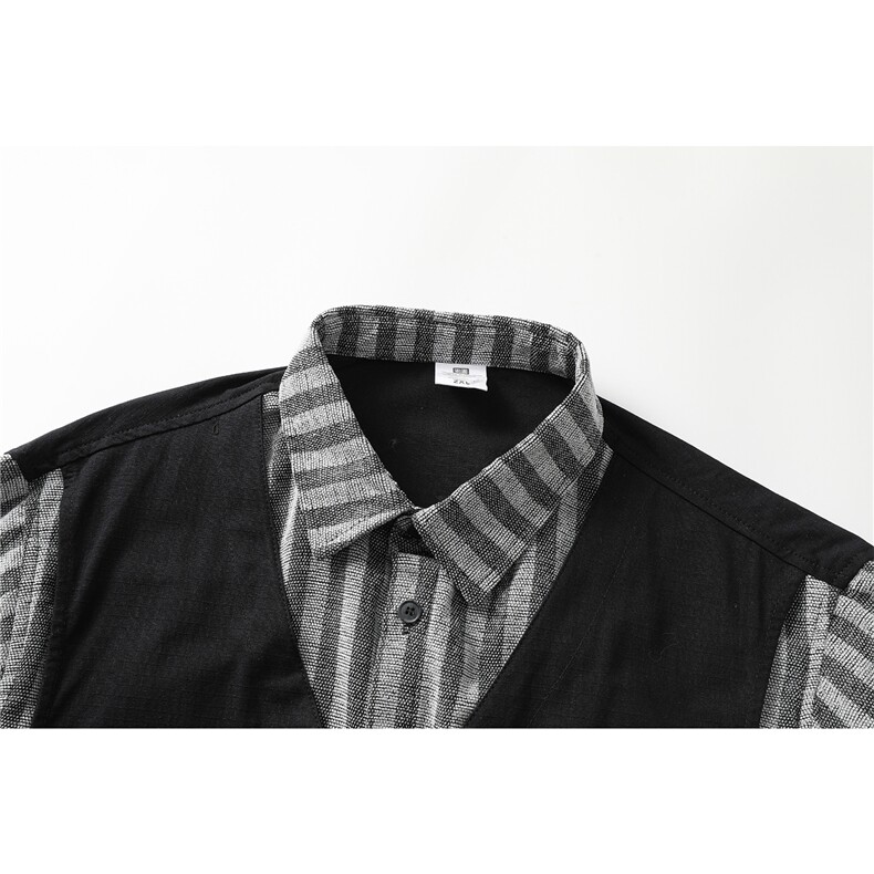8XL-M特大码衬衫男假两件拼接衬衫新中式坎肩马甲外穿CS508TP68,男装衬衫,电商D206-1