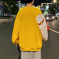 春秋圆领卫衣男招财猫刺绣卫衣港风中性宽松百搭1016-1WY077P35，男装卫衣，星座1016-1（原电商B408-1）