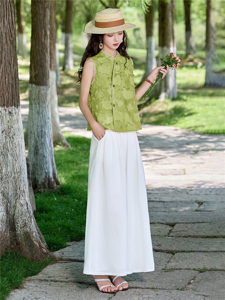 现货2026年夏季新中式上衣麻料阔腿裤子，可分开卖,女装套装/套裙,伊仟回