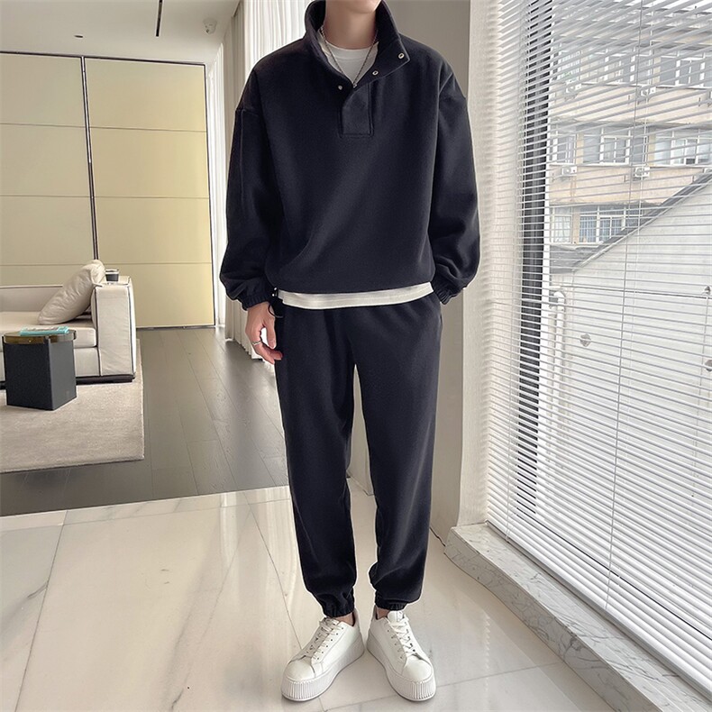 青少年2025冬季纯色摇粒绒套装抖音直播黑色两件套C208-6787图片