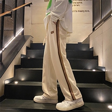2024春新款港风撞色织带拼接宽松阔腿休闲裤K305-P40控75，男装休闲裤，星座914-3