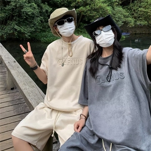23/夏 麂皮绒夏季宽松运动男短裤T恤情侣套装 TZQ77-P50图片
