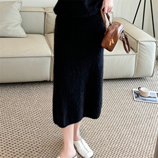 针织半身裙女秋冬2025年新款韩版纯色高腰包臀裙，女装半身裙，仟禧羊绒