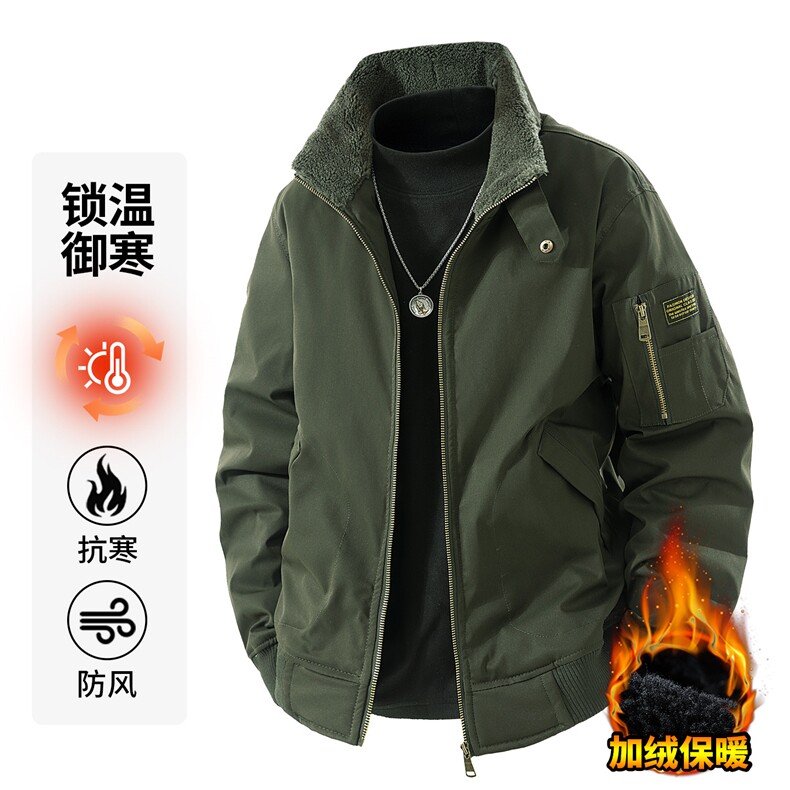 跨境冬季羊羔绒夹克外套男士加绒加厚棉衣翻领保暖衣H830-P70,男装棉衣,星座1403A