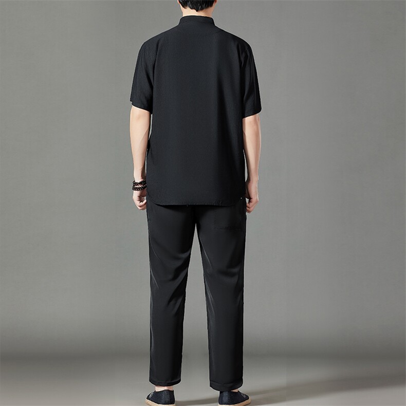 2026夏季薄款高端风冰丝短袖衬衫套装唐装汉服HL23815-P120,男装休闲套装,星座1105-3