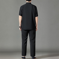2026夏季薄款高端风冰丝短袖衬衫套装唐装汉服HL23815-P120，男装休闲套装，星座1105-3
