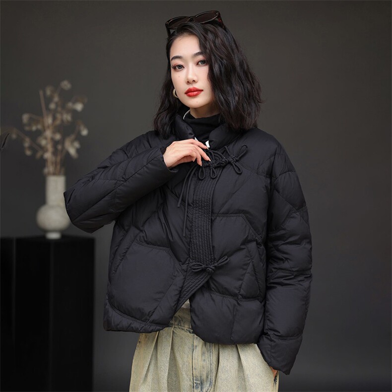 新中式盘扣轻薄羽绒服女2023冬季新款时尚洋气立领小个子鸭绒外套,女装羽绒服,阳光伊恋