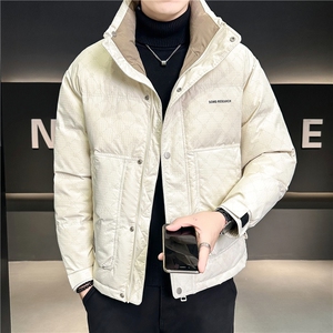 标50新96855-P195-M-4XL店主风冬季休闲满印修身立领拼色外套图片