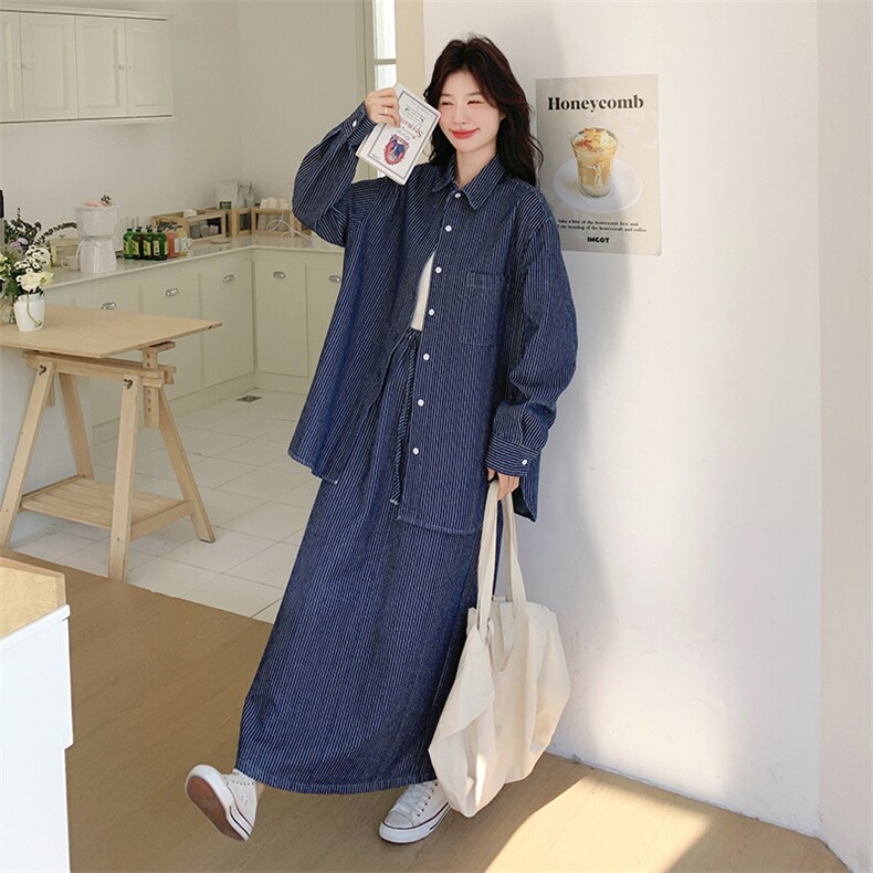 现货~~！！2025春季牛仔条纹套装P165235,女装套装/套裙,2C262