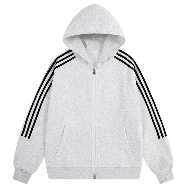 抖音得物二开25秋冬重磅全棉三条杠织带连帽卫衣开衫外套W71，男装卫衣，电商A486