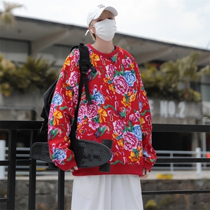 B203秋冬男女休闲圆领花卫衣外套团队服情侣新中式高质量加绒P50图片