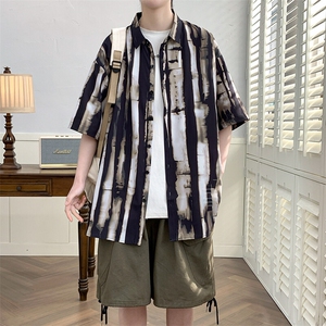 精品花衬衫男短袖夏季痞帅休闲上衣服外套翻领大码衬衣男A012P25图片