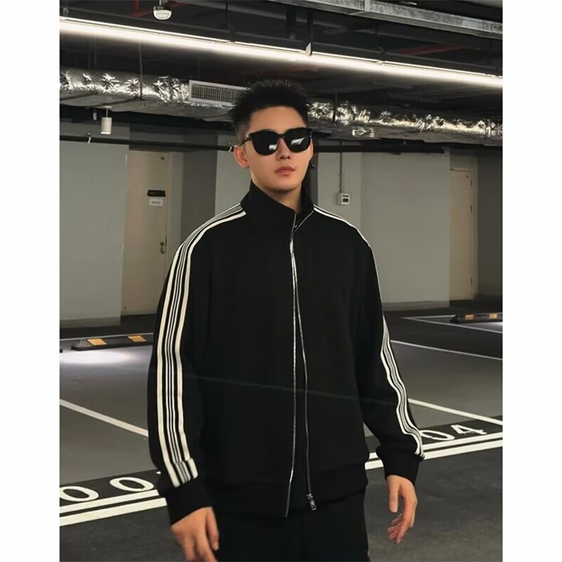 港风秋款男女运动套装卫衣三条杠条纹拼接外套TZ95P75,男装休闲套装,星座1013-1