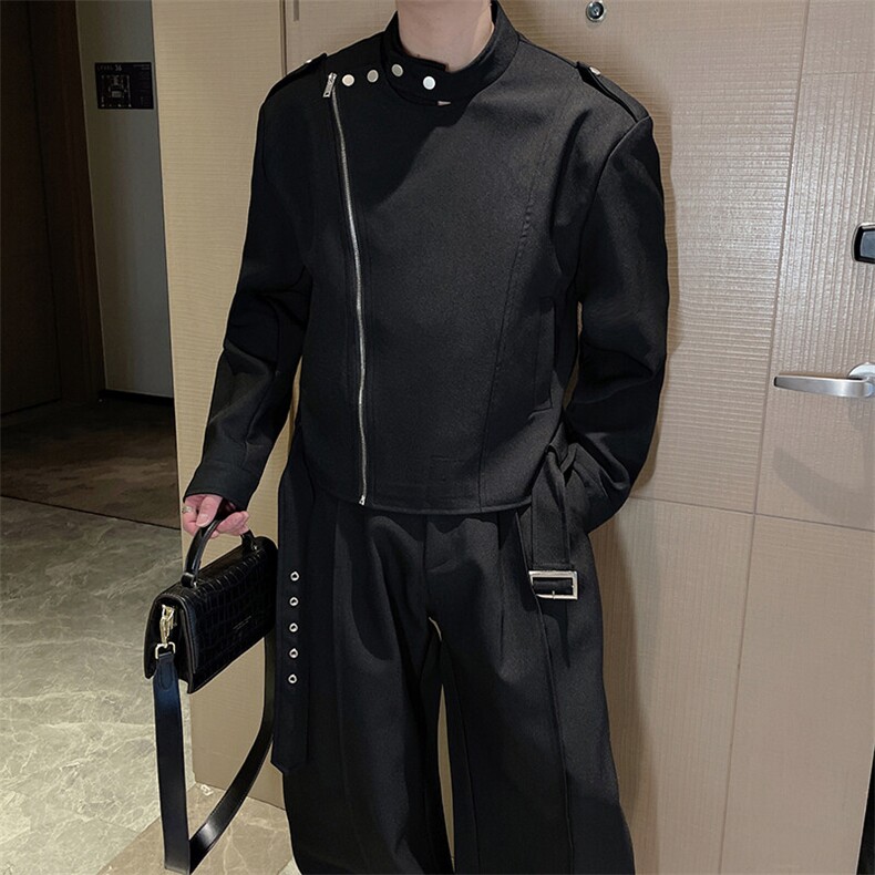 春季痞帅小众高级机车立领夹克外套男弯刀阔腿长裤套装TZ273-P205,男装夹克,电商B267