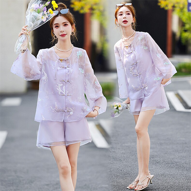 新中式国风短裤套装女2025夏新款高级感绝美气质小香风一整套穿搭，女装套装/套裙，歌伊格美
