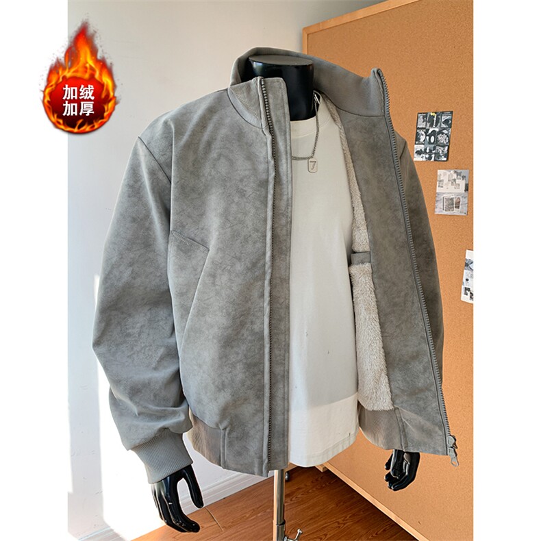 扎染皮衣冬季加绒夹克棉服复古立领拼接外套男5D1182-TP70不,男装夹克,电商A102