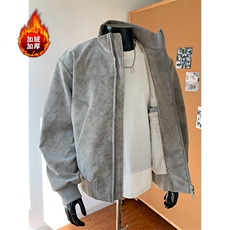 扎染皮衣冬季加绒夹克棉服复古立领拼接外套男5D1182-TP70不，男装夹克，电商A102