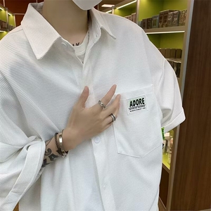 短袖衬衫男2024夏季港风日系潮流宽松休闲五分袖衬衣潮牌外套图片