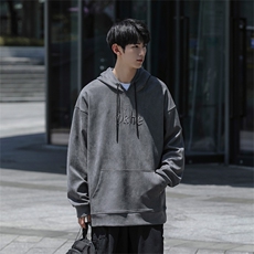 M-6XL380克大码秋季新款连帽麂皮绒刺绣套头卫109-W02042-P58，男装卫衣，星座109