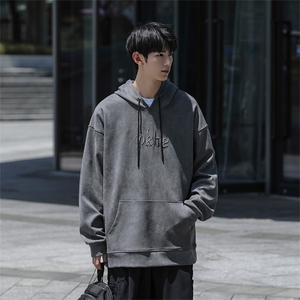 M-6XL 380克大码 秋季新款连帽麂皮绒刺绣套头卫109-W02042-P58图片