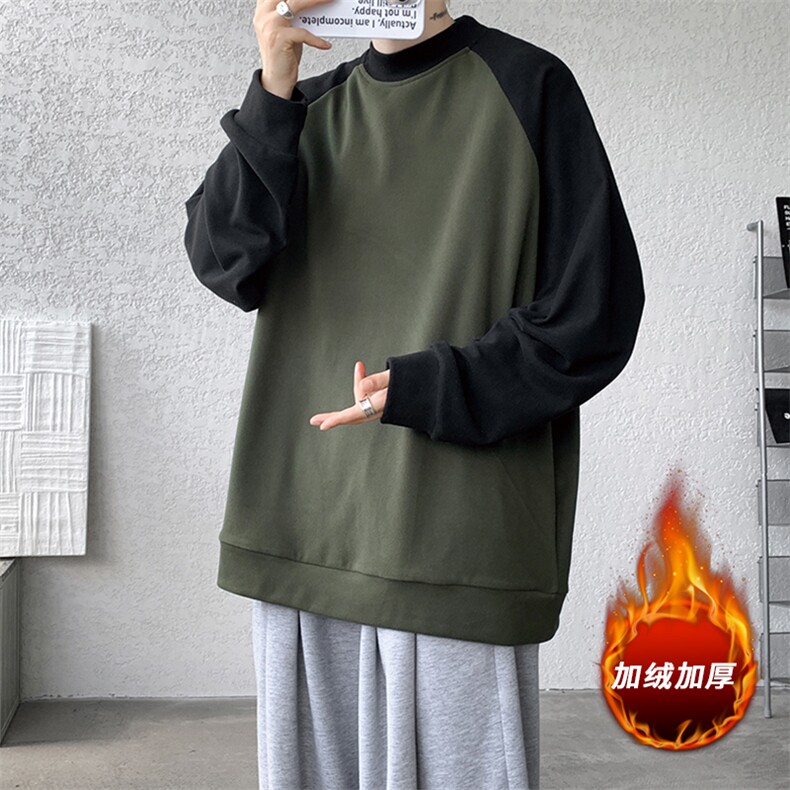 8XL-M280g重磅插肩半高领长袖t恤男打底德绒卫衣DR001特P27加绒37图片