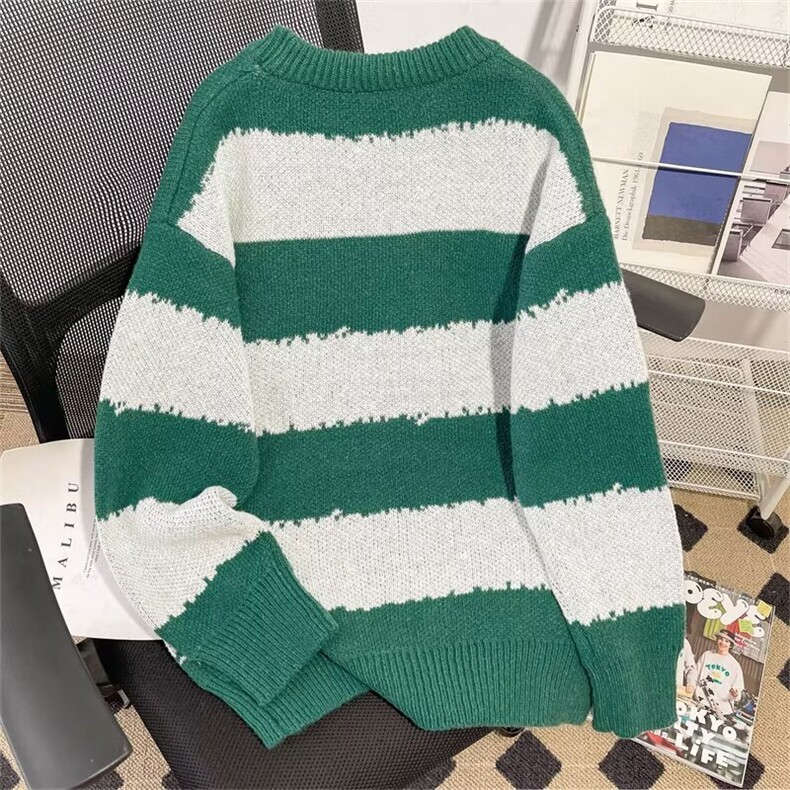 1506/QV350/P44水貂绒慵懒风加厚黑白撞色条纹情侣款针织衫,男装针织衫/毛衣,星座1506