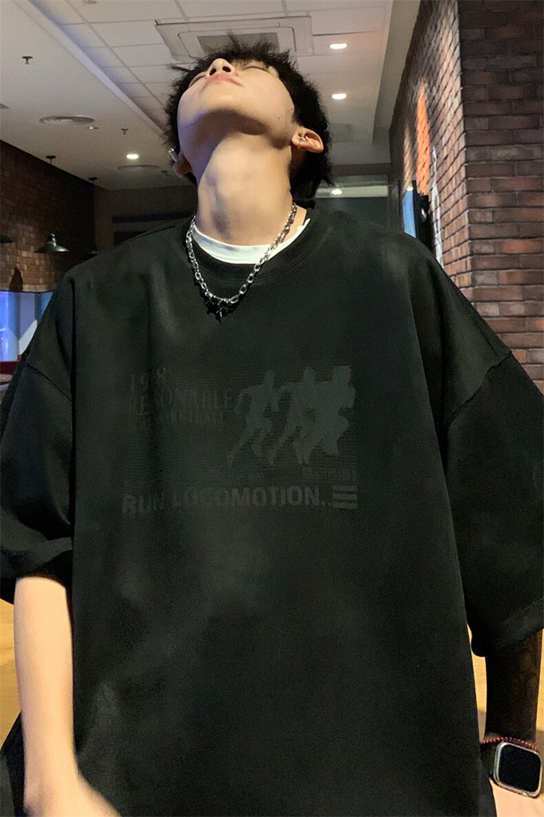 ！2025夏季新款男士烧花鹿皮绒短袖T恤半袖TL2409特P25控48,男装T恤,电商B220