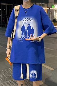 套装！夏季华夫格套装男T恤短裤男两件套大码港风TZ50-P50图片