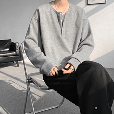 DD1013-P48加绒P58糯米面料假两件亨利领长袖T恤男内搭打底衫，男装针织衫/毛衣，电商A059