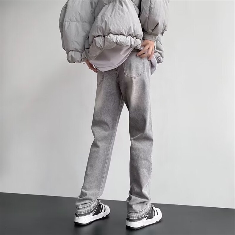 水泥灰牛仔裤男美式高街vibe裤子潮牌痞帅修身直筒长裤23008-p56,男装牛仔裤,星座1008