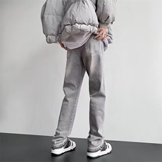 水泥灰牛仔裤男美式高街vibe裤子潮牌痞帅修身直筒长裤23008-p56，男装牛仔裤，星座1008