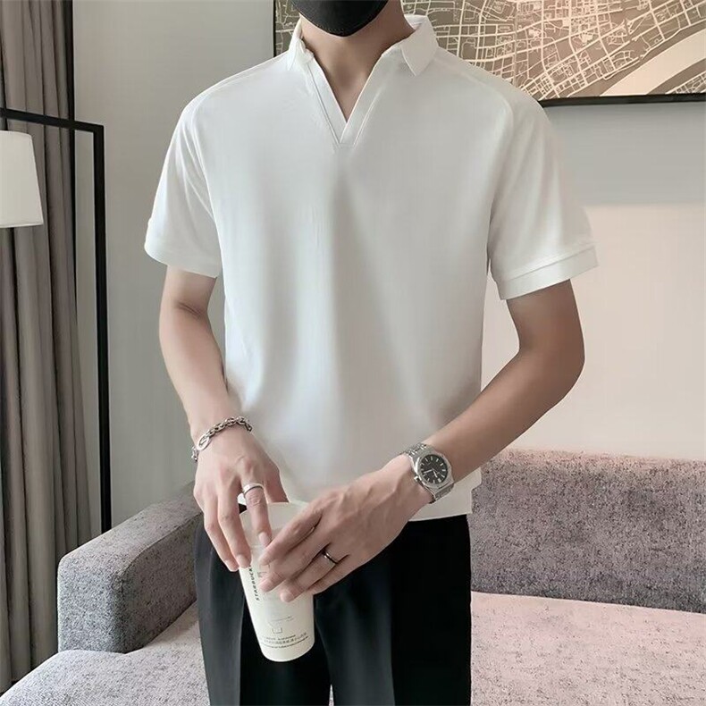 潮牌POLO衫男短袖夏季半截袖上衣痞帅高级感冰丝V领T恤PL011-P39,男装T恤,星座1008
