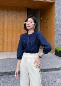 时尚拼接蕾丝花边衬衫，女装衬衫，她家