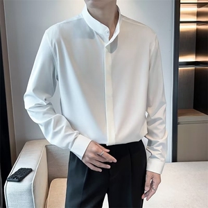 衬衫男新中式轻熟风男装夏季韩版修身免烫冰丝长袖衬衣 C902图片
