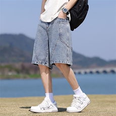 GENIOLAMODE冰丝薄款牛仔短裤男士2025新款夏季美式直筒五分中裤，男装牛仔裤，星座109