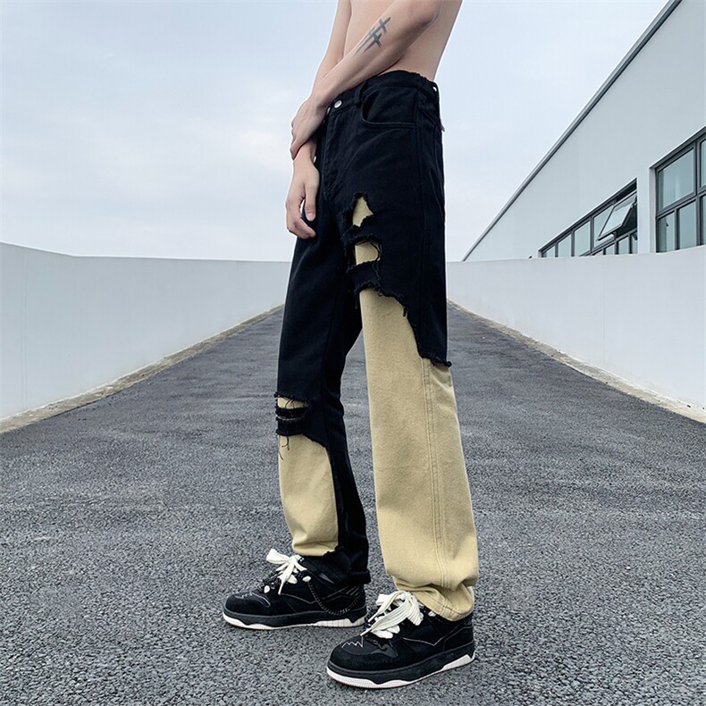 B221美式ins高街暗黑小众情侣个性破洞牛仔裤LK23046-P70控98,男装牛仔裤,电商B221