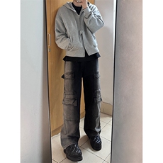 B221美式ins高街重工艺宽松做旧工装牛仔裤子LK23143-P80控108，男装牛仔裤，电商B221