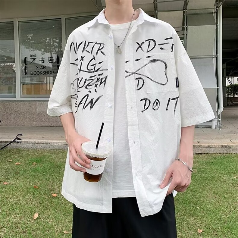 潮青春流行潮流原宿五分袖标准衬衫新款气质时尚文艺夏季简约,男装衬衫,星座716-2