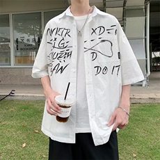 潮青春流行潮流原宿五分袖标准衬衫新款气质时尚文艺夏季简约，男装衬衫，星座716-2