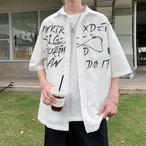 潮青春流行潮流原宿五分袖标准衬衫新款气质时尚文艺夏季简约图片