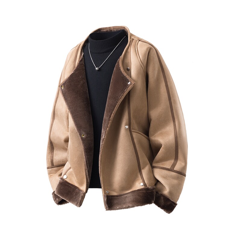 白底皮毛一体大码M-5XL高级感轻奢机车棉服外套男8708P158控228，男装棉衣，星座227-7